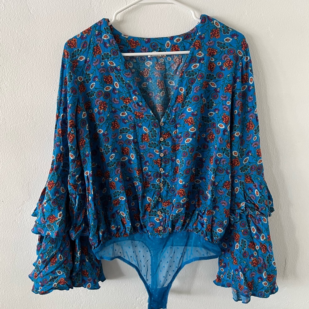 Free People floral bell sleeve bodysuit